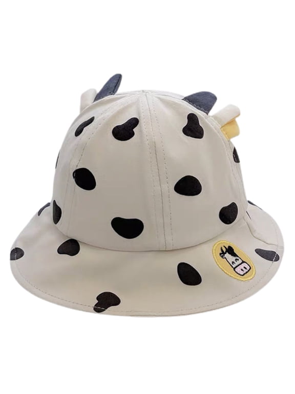 Toddler Kids Summer Cotton Dome Bucket Hat Cute Cartoon Cow Embroidery Wide Brim Outdoor for Sun for Protection Panama Fisherman Beach Cap
