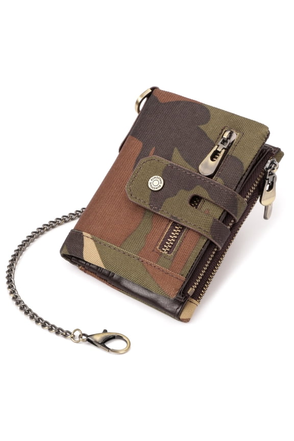 Travel Men's Oxford Cloth Zips Coin Purse Wallet with Protective Safety Chain