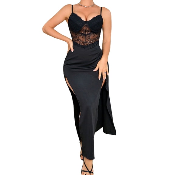 Yokua Trendy Maxi Dress with Waist Cinching and Thigh High Slit Party Night Club