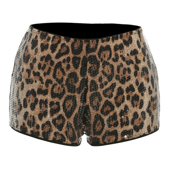 Yokua Unique Women's Shorts with Leopard Print and Sequins Decoration Short Pants