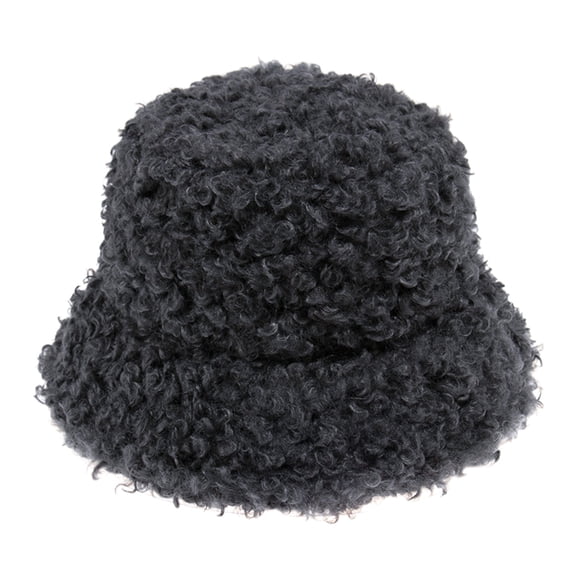Yokua Unisex Winter Warm Curly Faux Fleece Bucket Hat Solid Color Fluffy Fisherman Cap