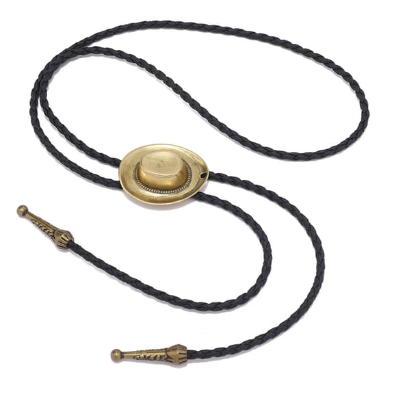 Yokua Vintage 3D Cowboy Hat Bolo Tie Western Punk Faux Leather Braided Rope Necktie