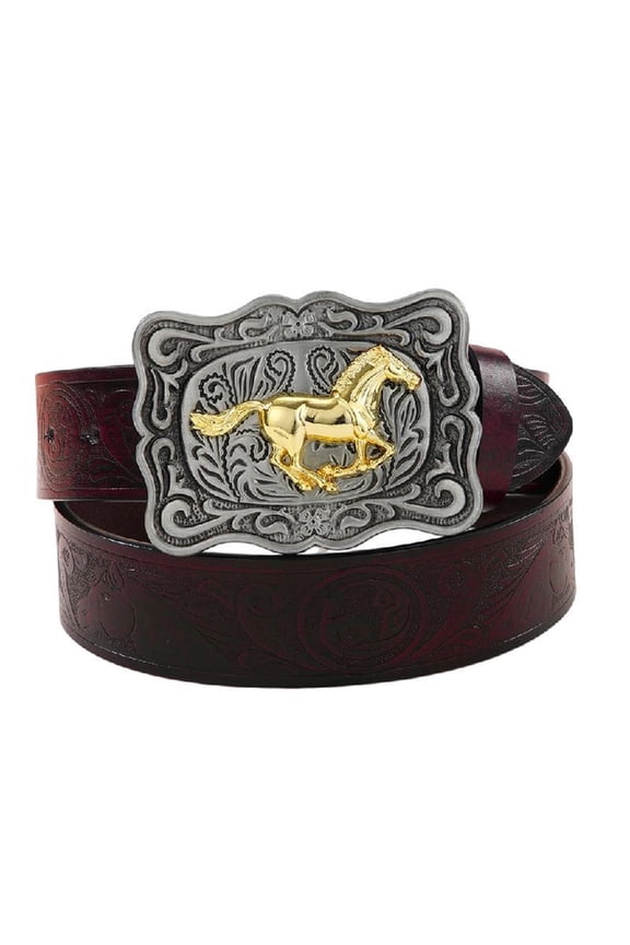 Vintage Leather Belt Western Belt Cowboy Belt Running Horse Belt Buckle Belt