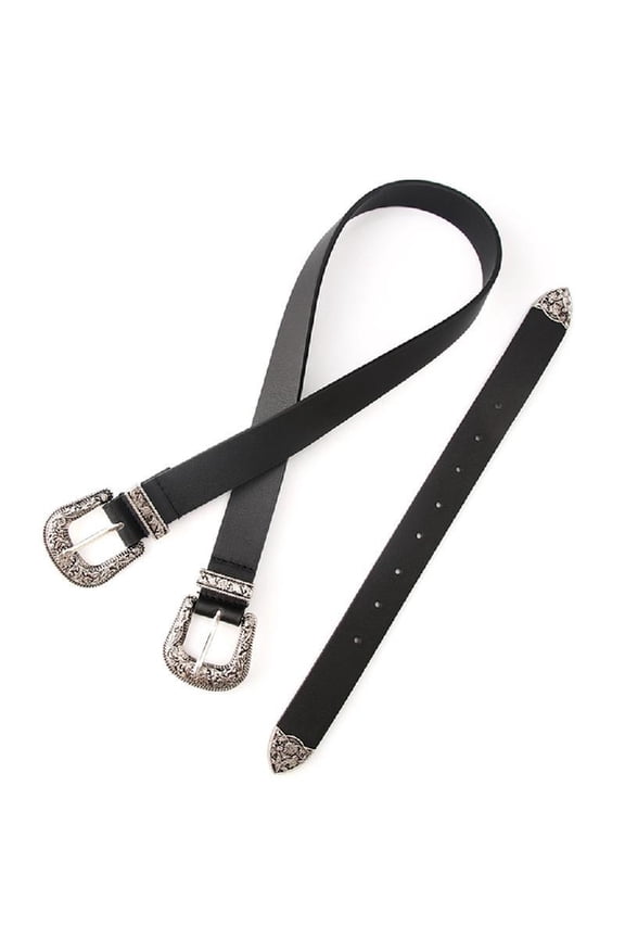 Vintage Western Belt Cowboy Belt Double-Buckle Western Belt Jean Buckle Belt