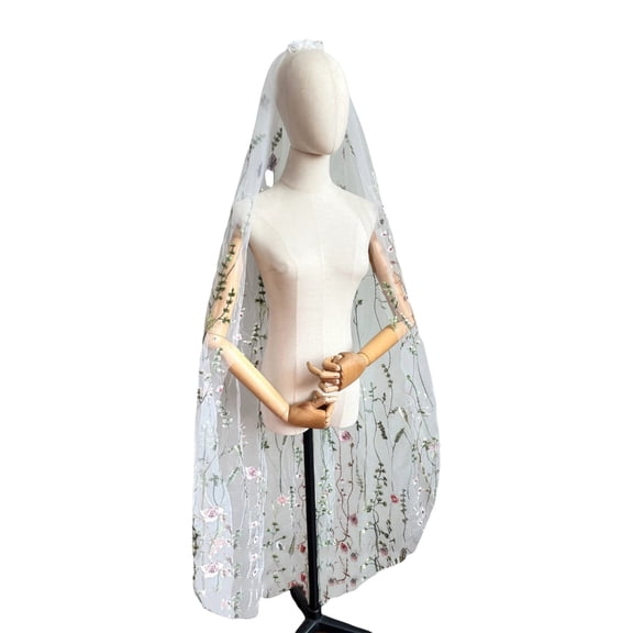 Yokua Wedding Veil Embroidery Flower Pattern Bridal Veil for Bride Wedding Ceremony