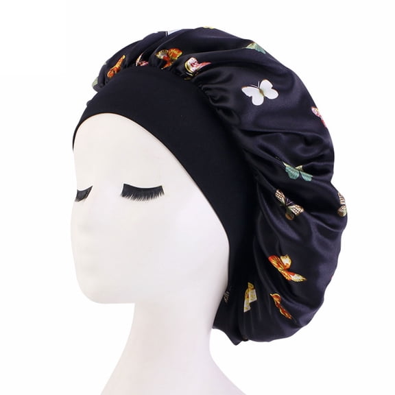 Yokua Wide-brim Elastic Satin Sleep Cap Beauty Salon Hat Hair Turban for Head Cover