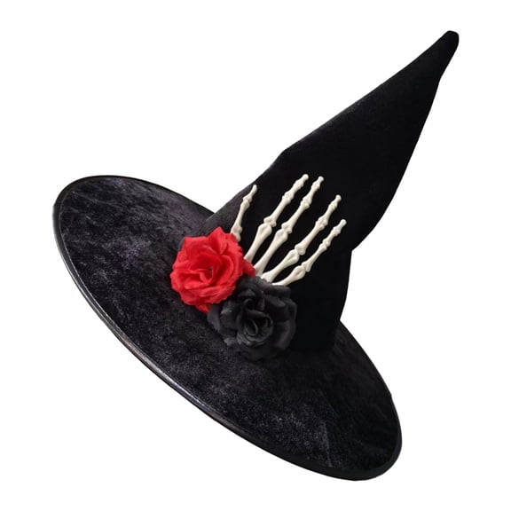 Yokua Witch Hat for Halloween Skull Hand Rose Applique Hat for Masquerades Cosplay