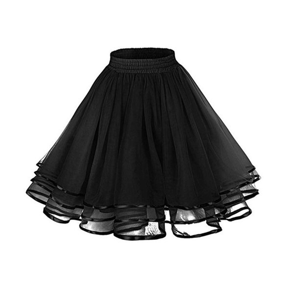 Yokua Women 3 Layer Satins Edge Tulle Short Skirt Elastic Waist Tutu Party Petticoat
