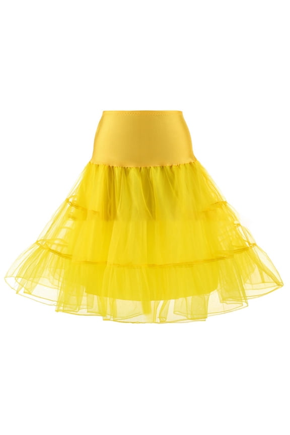 Women 50s Vintage Tulle Flared Petticoat Solid Color Half Slip Tutu Underskirt