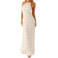 thumbnail image 1 of Yokua Women Backless Maxi Beach Dress Strap Smocked Flowy Vacation Lace-up Long Dress, 1 of 14
