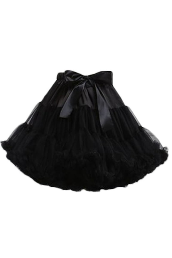 Women Ballet Sweet Puffy Tutu Skirt Satin Bow Mesh Tulle Fluffy Petticoat Dress