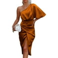 thumbnail image 1 of Yokua Women Batwing Sleeve One Shoulder Asymmetrical Ruched Wrap Midi Bodycon Dress, 1 of 20