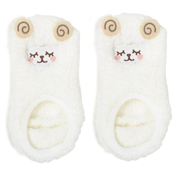 Yokua Women Cartoon Animal Fuzzy Velvet Short Slipper Socks Embroidery Fluffy Plush Winter Warm Non-Slip Floor Boat Hosiery