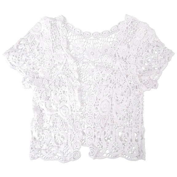 Yokua Women Crochet Tassel Floral Lace Cardigan Short Sleeve Bolero Shrug for Dresses