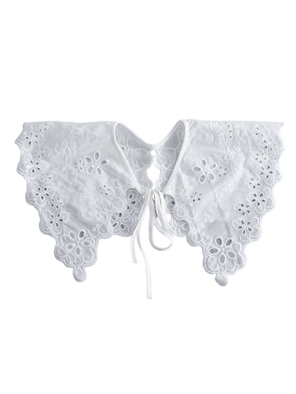 Women Cute Embroidery Floral Neckline Shawl Faux Collar Self-Tie Capelet Scarf