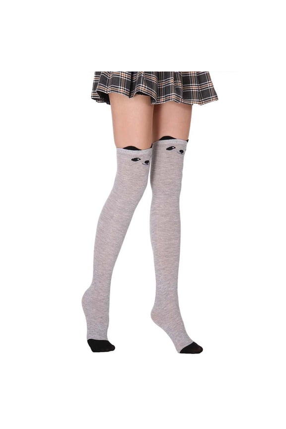 Women Cute for Cat Panda Print Thigh High Stockings 3D Animal Ears Over Knee Soc