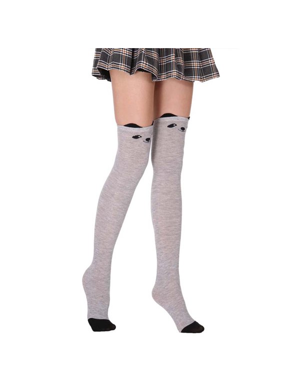 Women Cute for Cat Panda Print Thigh High Stockings 3D Animal Ears Over Knee Soc