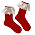 thumbnail image 1 of Yokua Women Elegnat Ribbed Cotton Socks Ruffled Lace Trimmed Candy Color Crew Socks, 1 of 21