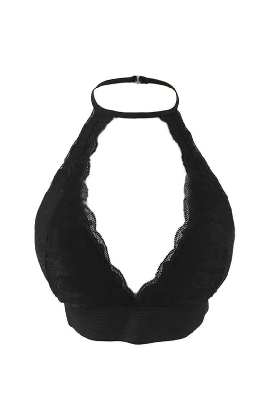 Women Floral Lace High Neck Bralette Halter Hollow Crop Top Strappy Backless Bra