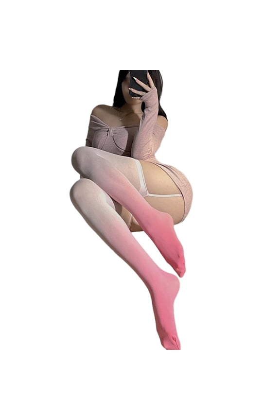Women Garter Belt Suspender Pantyhose Gradients Color Block Tights Stockings
