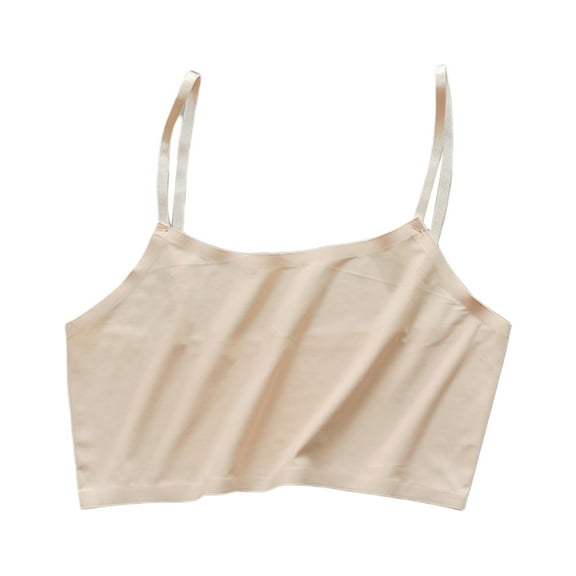 Yokua Women Girls Summer Ice Silk Crop Top Spaghetti Strap Seamless Bralette Solid Color Wire Free No Padded Basic Stretch Camisole Vest
