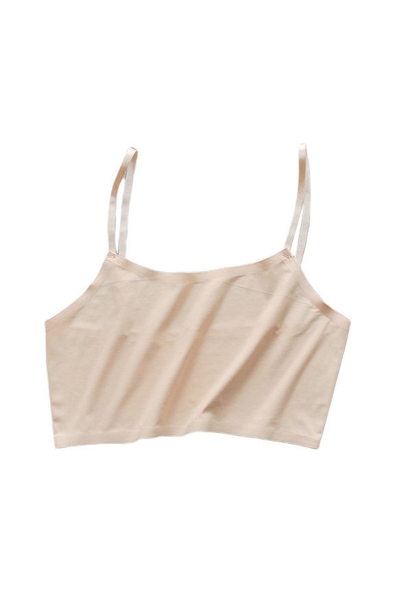 Women Girls Summer Ice Silk Crop Top Spaghetti Strap Seamless Bralette Solid Color Wire Free No Padded Basic Stretch Camisole Vest