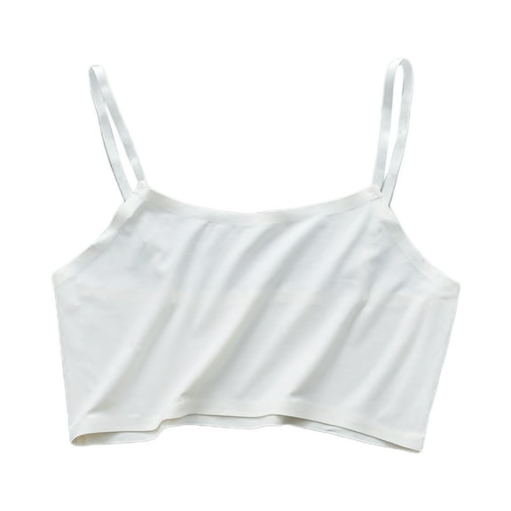 Yokua Women Girls Summer Ice Silk Crop Top Spaghetti Strap Seamless Bralette Solid Color Wire Free No Padded Basic Stretch Camisole Vest