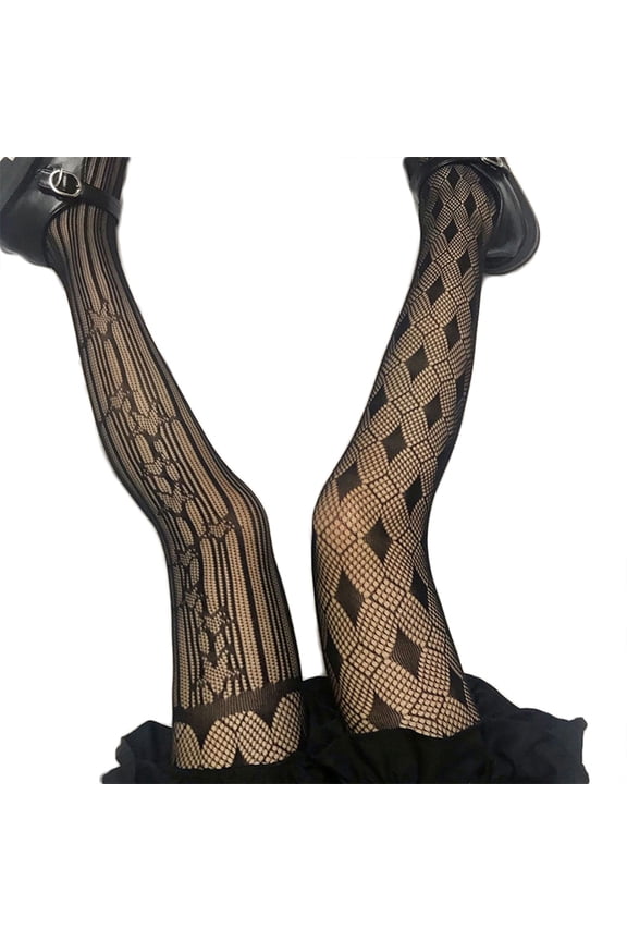 Women Harajuku Fishnet Pantyhose Gothic Asymmetrical Star Diamond Pattern Tights Hollow Out Mesh Kawaii Cosplay Stocking