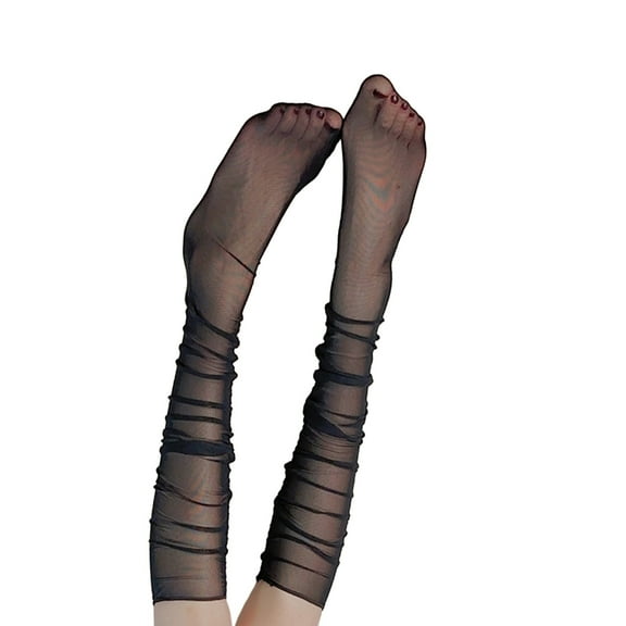 Yokua Women Harajuku Solid Color Mesh Socks Transpaernt Lace Slouch Over Calf Socks