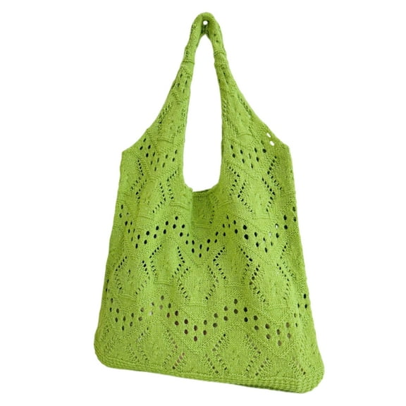 Yokua Women Hollowed Knitted Handbag Solid Color Croceht Beach Holiday Shoulder Bag