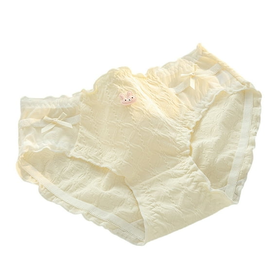 Yokua Women Japanese Cute Rabbit Cotton Panties Ruffled Edges Middle Waist Underwear