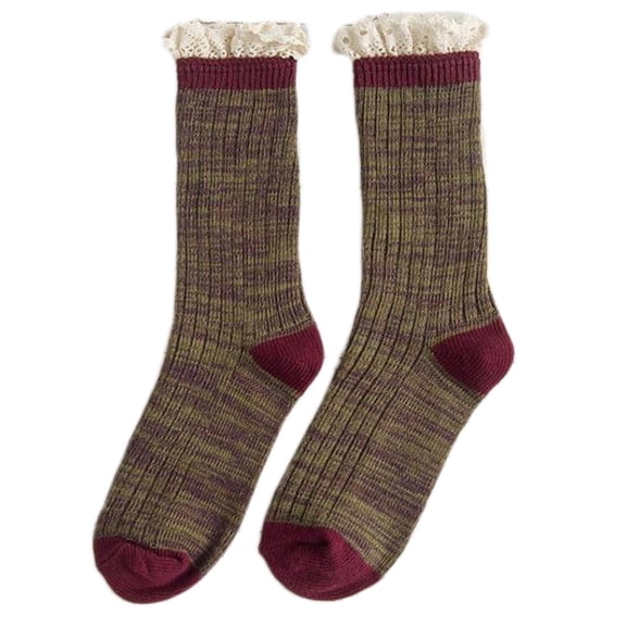 Yokua Women Japanese Retro Socks Autumn Winter Warm Middle Tube Socks Pile Lace Socks