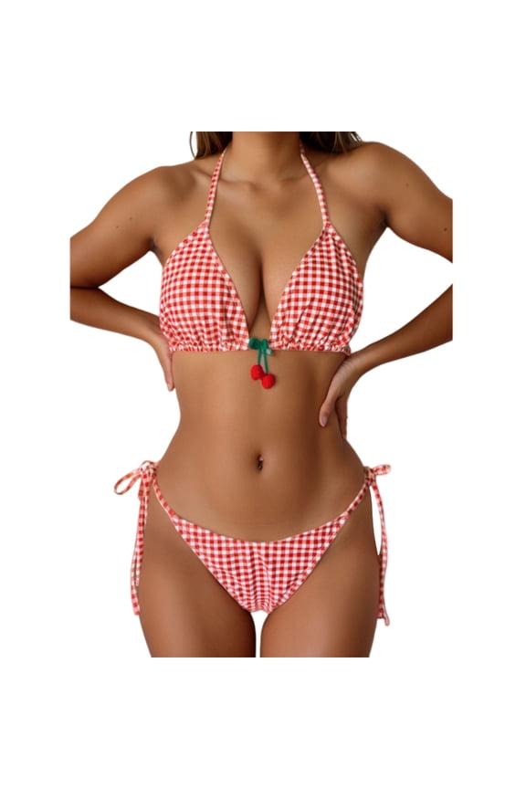 Women Korean Style Bathing Suit Two Pieces Swimwear Striped Print Swimsuit