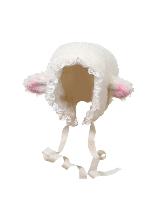 Women Lamb Hat for Outdoor Sports Pink Ear Head Wrap Hat for Halloween