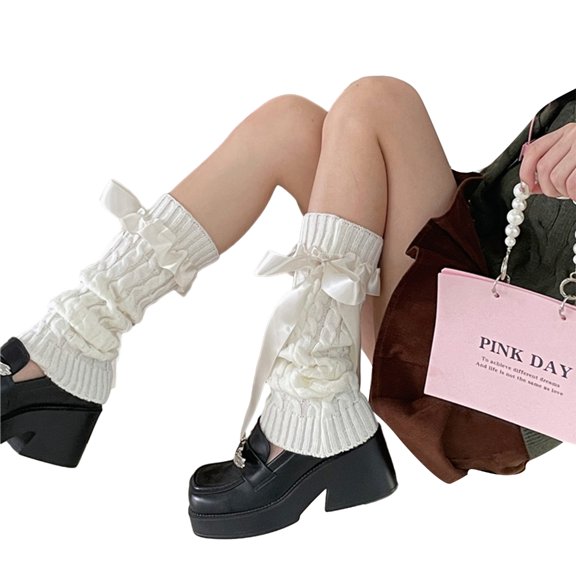 Yokua Women Lolitas Leg Warmers Ballet Style Bow Bandage Knee High Socks Leg Cover