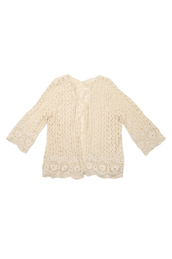 Women Long Sleeve Cardigan Hollow Out Crochet Knit Floral Sweater Cover Up Open Front Scalloped Mesh Beach Shrug Coat