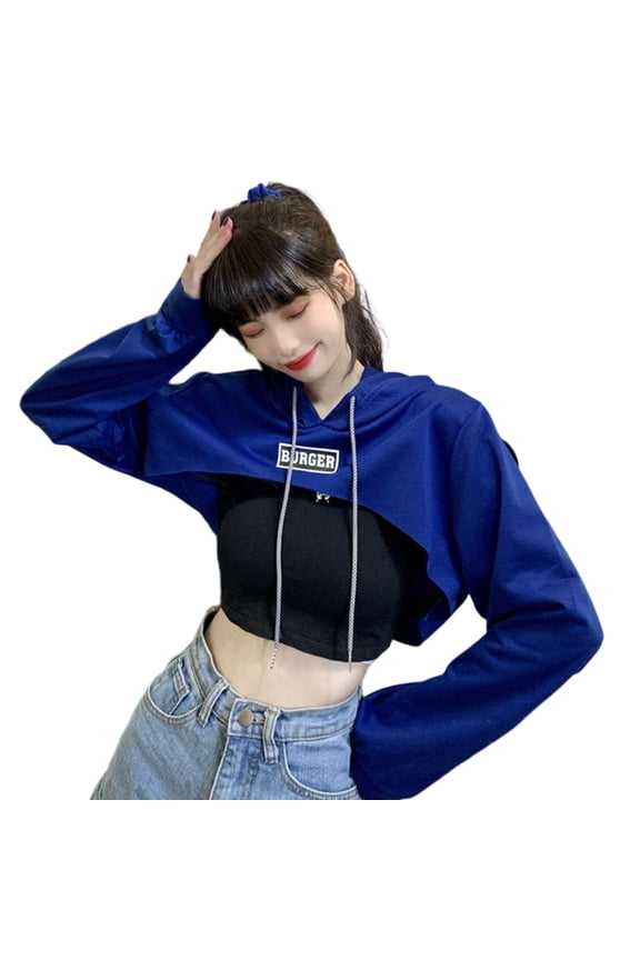 Women Long Sleeve Cropped Super-Crop Top Hoodies Sweatshirt Aesthetic Punk