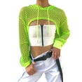 thumbnail image 1 of Yokua Women Long Sleeve Mesh Fishnet Hoodie Crop Top Neon Solid Color Hollow Out Drawstring Sweatshirt Pullover Cover Up Shrug, 1 of 20