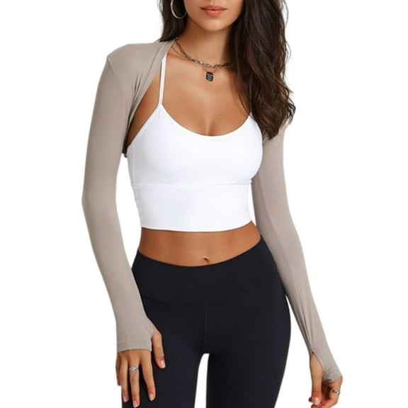 Yokua Women Long Sleeves Crop Tops Yoga Shrug Open Front Cardigan for Summer Outdoor