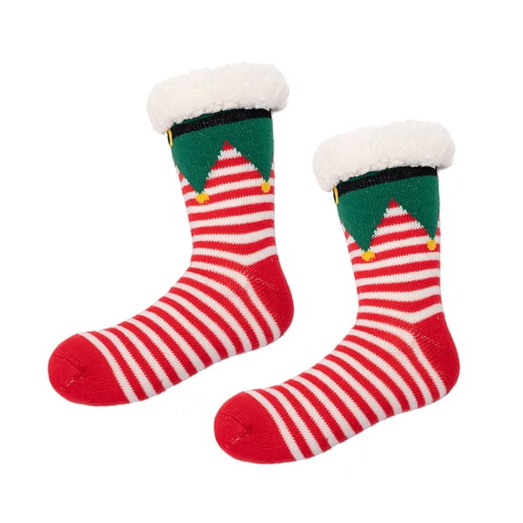 Yokua Women Men Christmas Thermal Fuzzy Slipper Socks with Grippers Funny Santa Elk Snowman Print Faux Fleece Lined Non-Slip Floor Foot Warmer Stockings