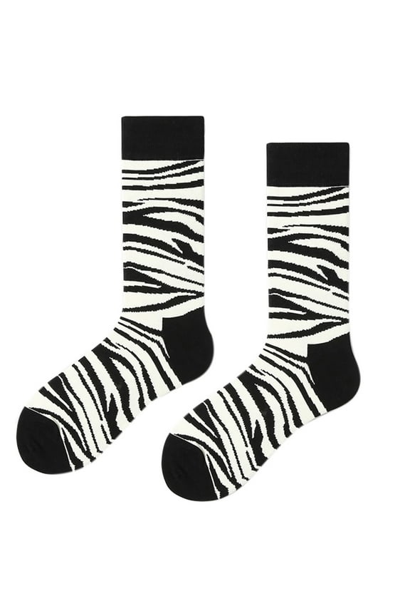 Women Men Couple Hip Hop Street Funny Crew Socks for Creative Black White Zebra Stripes Animal Printed Harajuku Skateboard Mid Tube Ankle Hosiery