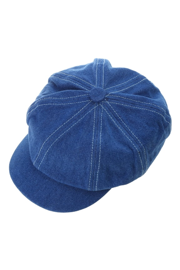 Women Men Vintage Washed Denim Blue Beret Cap Classic 8-Panel Octagonal Newsboy