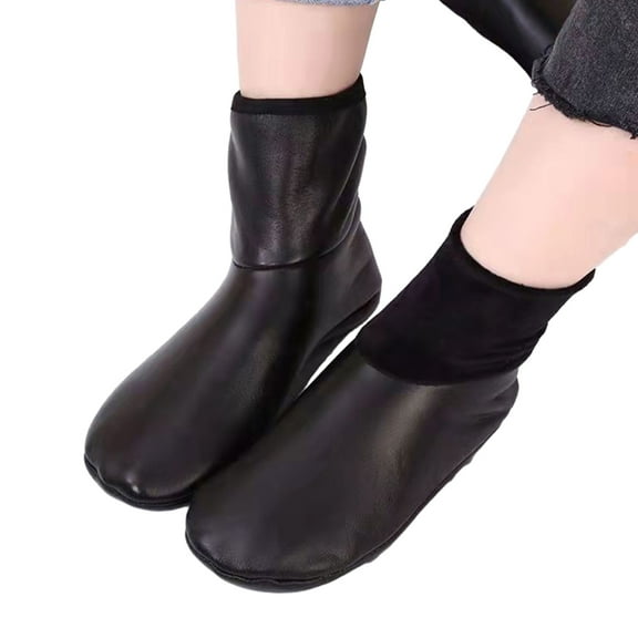 Yokua Women Men Winter Warm PU Leather Thermal Slipper Socks Plush Warm Floor Socks