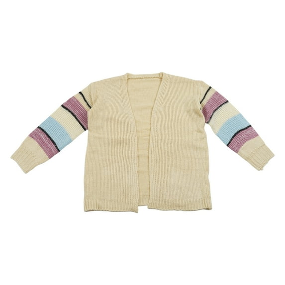 Yokua Women Mohair Knitted Cardigan Candy Color Striped Lantern Sleeve Sweater Coat