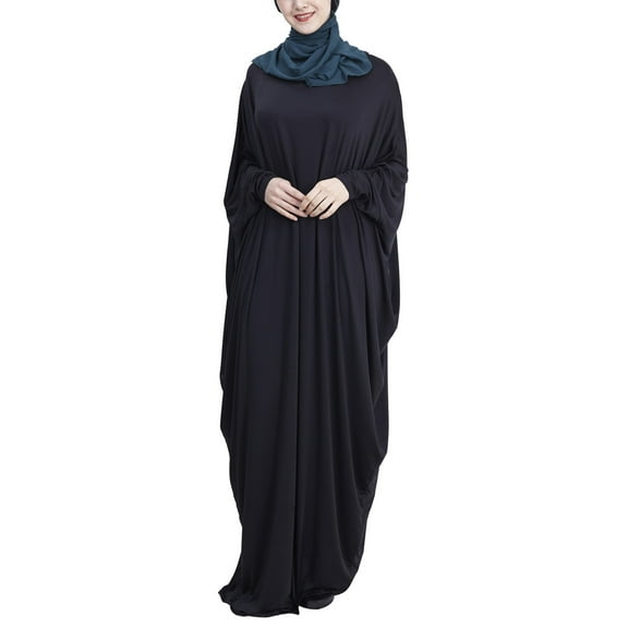Yokua Women Muslim Batwing Long Sleeve Maxi Dress Turkey Dubai Loose Abaya Kaftan Solid Color Middle East Islamic Robe