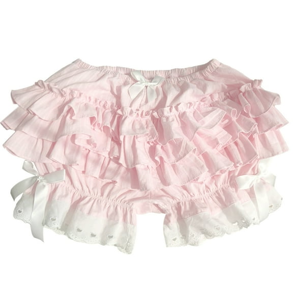 Yokua Women Pink Bloomers Layered Ruffle Lace Bowknot Shorts Japanese Pumpkin Pant