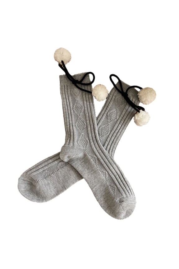 Women Plush Ball Ankle Socks Cotton Crew Socks Loose Socks Sweet Calf Socks