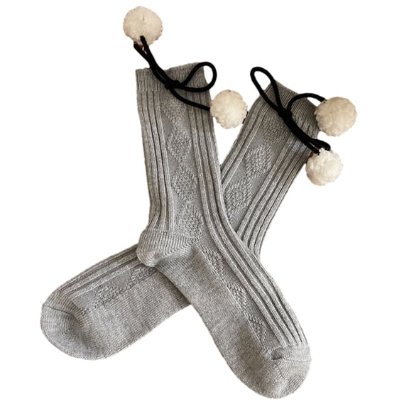 Yokua Women Plush Ball Ankle Socks Cotton Crew Socks Loose Socks Sweet Calf Socks