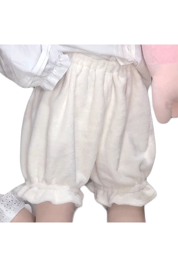 Women Plush Velvet Lolita Bloomers Ruffle Bow Loose Pumpkin Pants Thermal Shorts