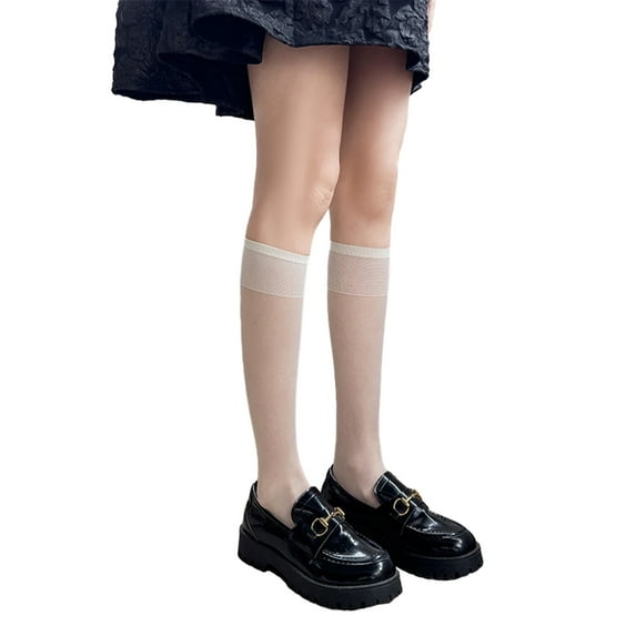 Yokua Women Solid Color Silk Over Calf Long Socks Summer Thin See Through Stockings